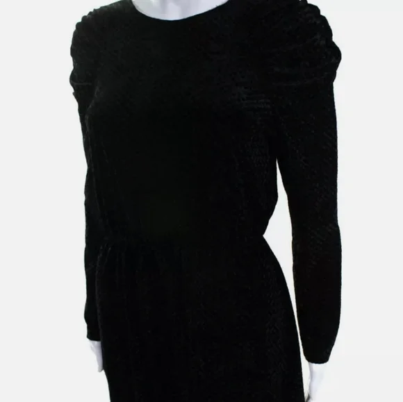 Burnout velvet black puff sleeve dress 6 S M cy - Picture 4 of 8